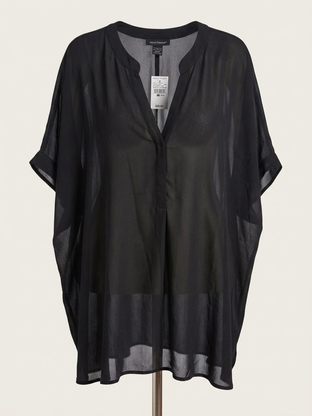 Ashley Stewart Black Sheer V-Neck Tunic/ Pullover / NWT / 30/32
